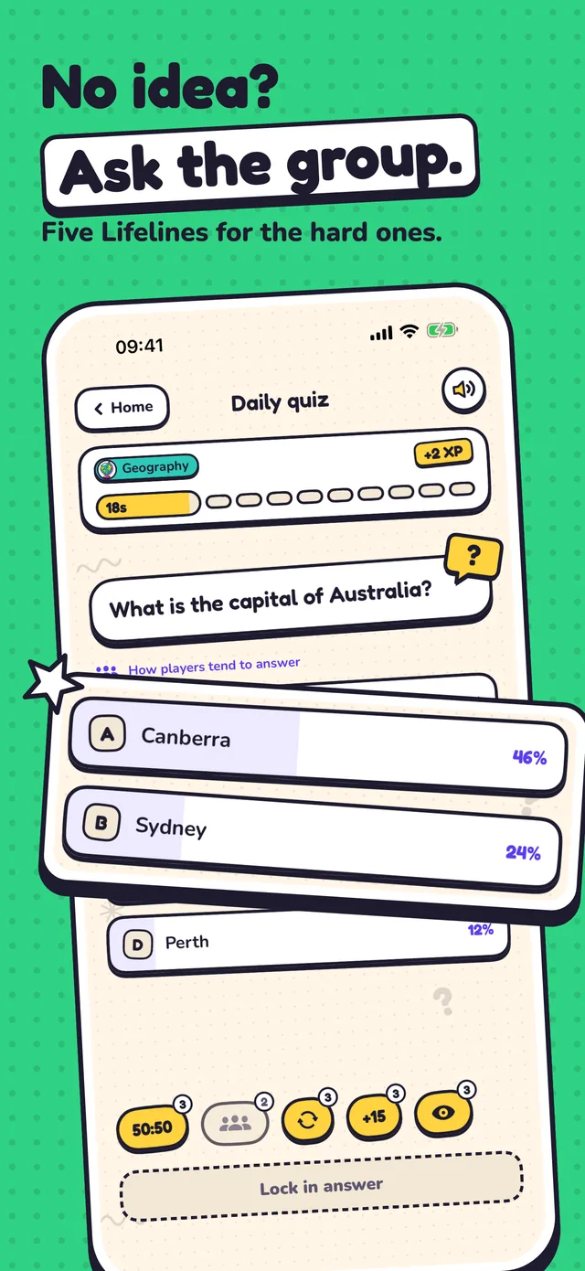 No idea? Ask the group: the Lifeline's split over the four answers.